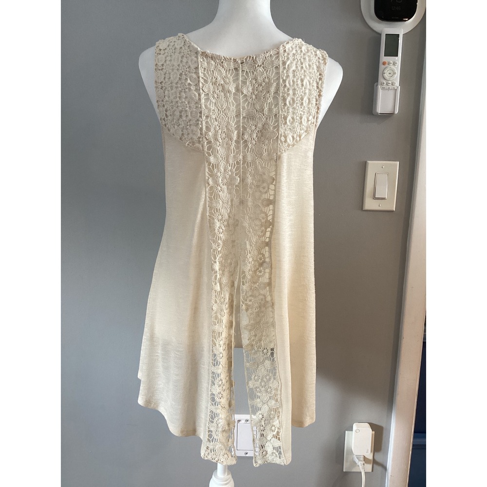 Monteau Cream Crochet Lace Overlay Sleeveless Tunic Top Women's XL L - Picture 2 of 6